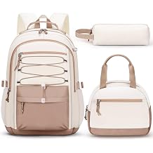 Fimibuke Backpack for Girls, 3 PCS Waterproof Kids Backpack with Lunch Box | w/ Pencil Case, Lightweight Bookbag Set for Kids Teen Girl Travel School Bag for Elementary Middle High School Students