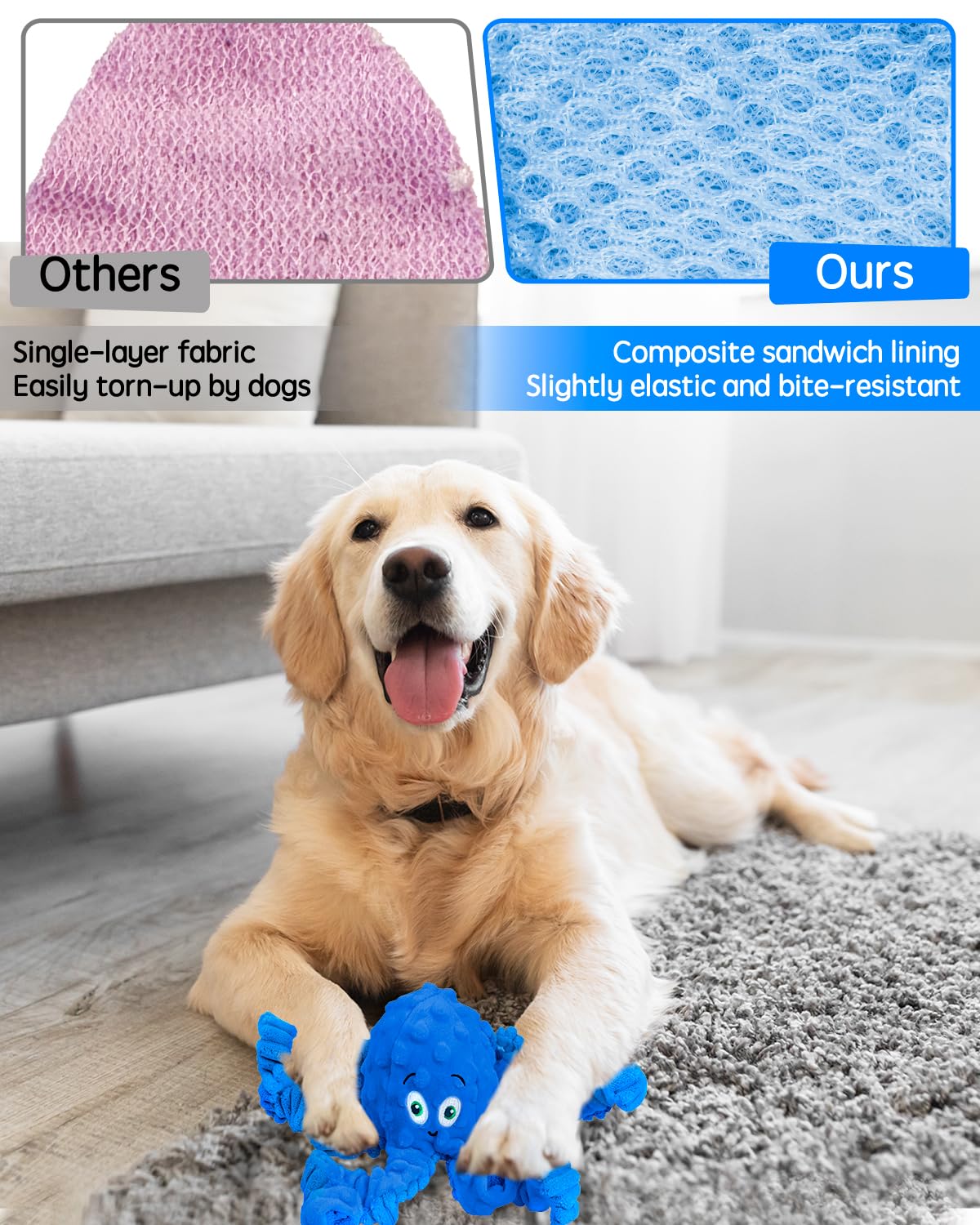 CPYOSN Octopus piepend hondenspeelgoed - kreukvrije hondenspeelgoed zonder vulling voor puppytandjes, duurzaam interactief kauwspeelgoed voor kleine tot middelgrote honden, training en verveling