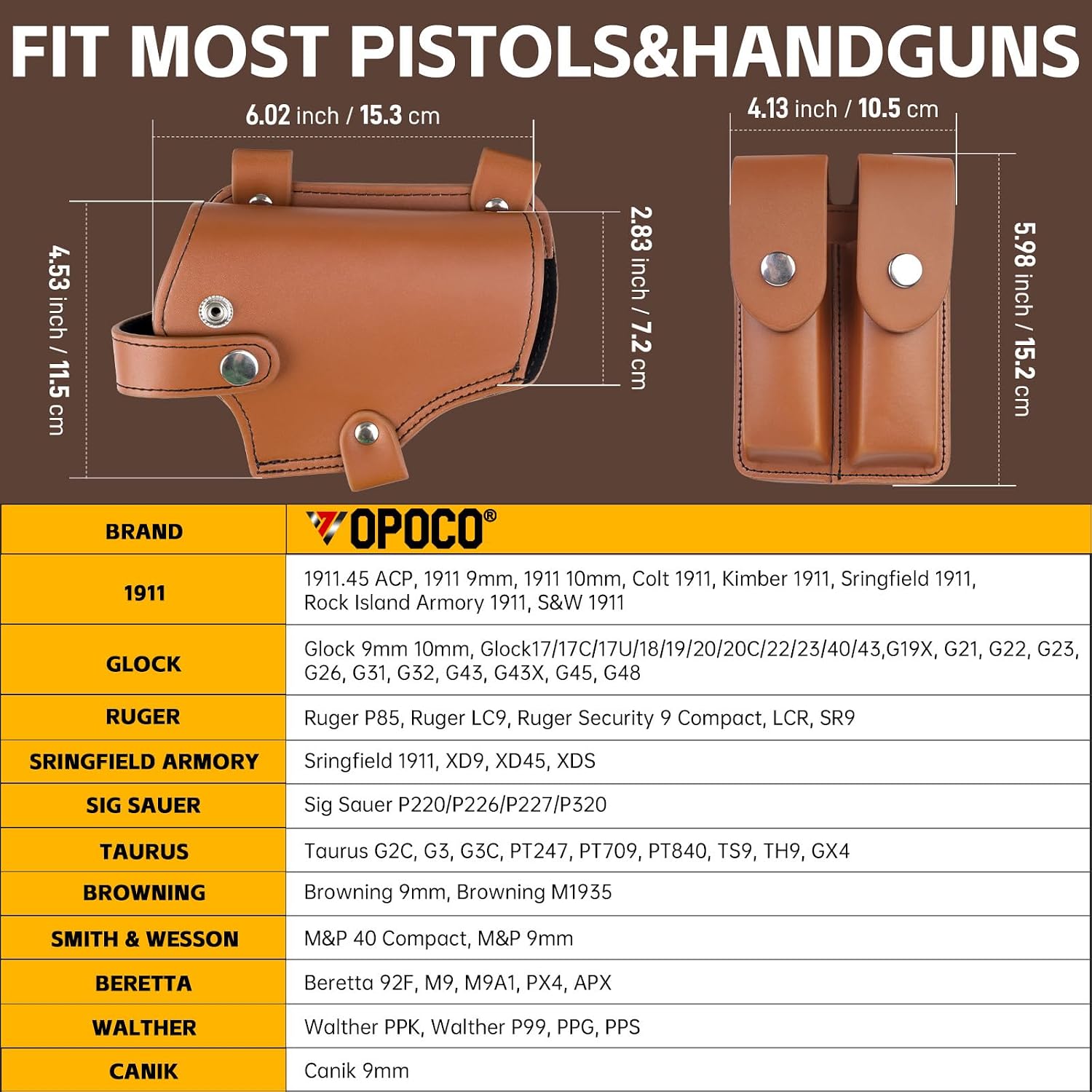 Shoulder Holster for Men with Double Magazine Pouch Horizontal Leather Gun Holster for EDC Concealed Carry Fits 1911 Glock 17/19/23 and Most Pistols for Right Hand Use