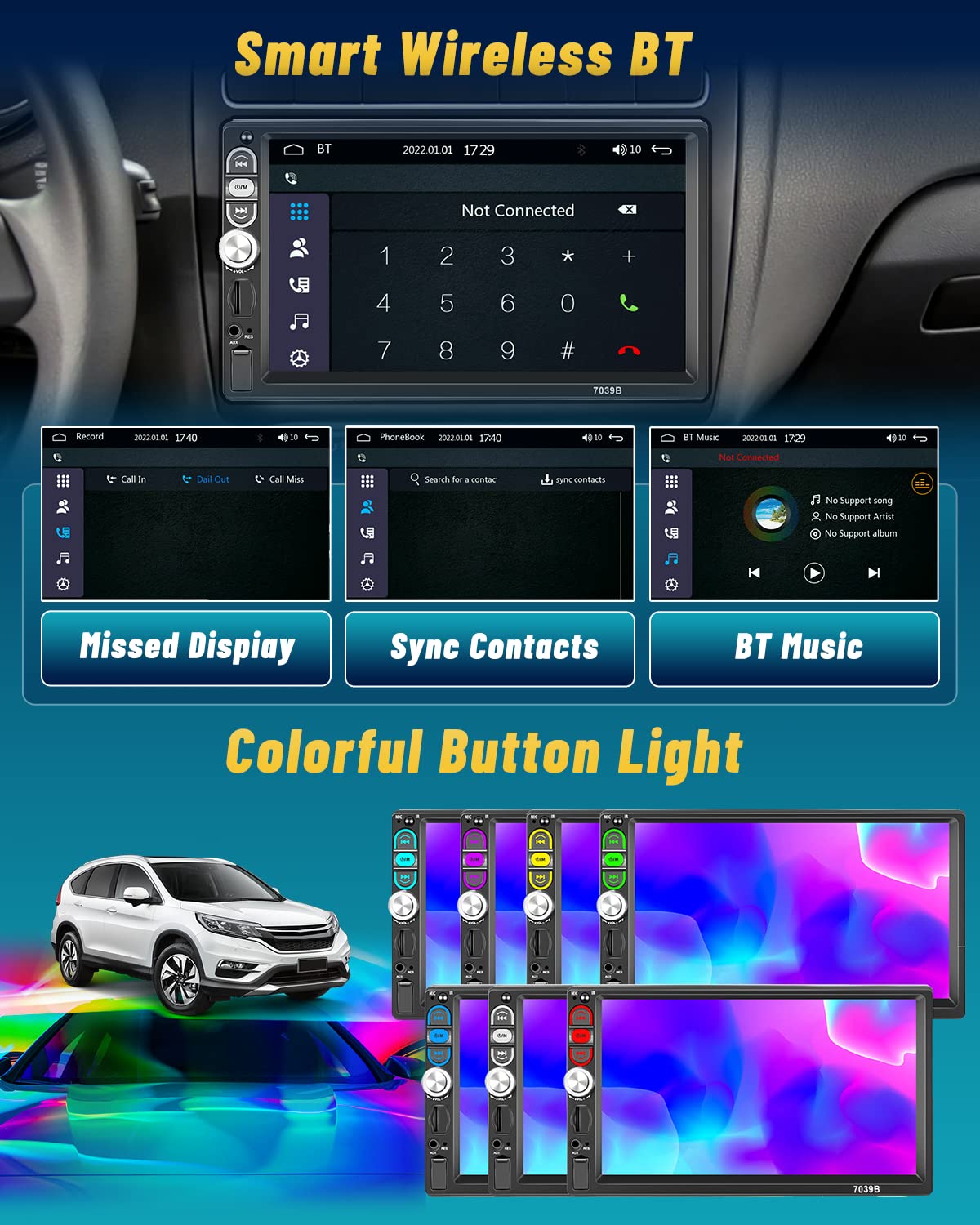 Hikity Samochodowe radio samochodowe 1Din CarPlay z ekranem o przekątnej 7", wyświetlacz dotykowy z Bluetooth USB AUX FM, obsługa radia Mirror Link, sterowanie kierownicą + kamera cofania