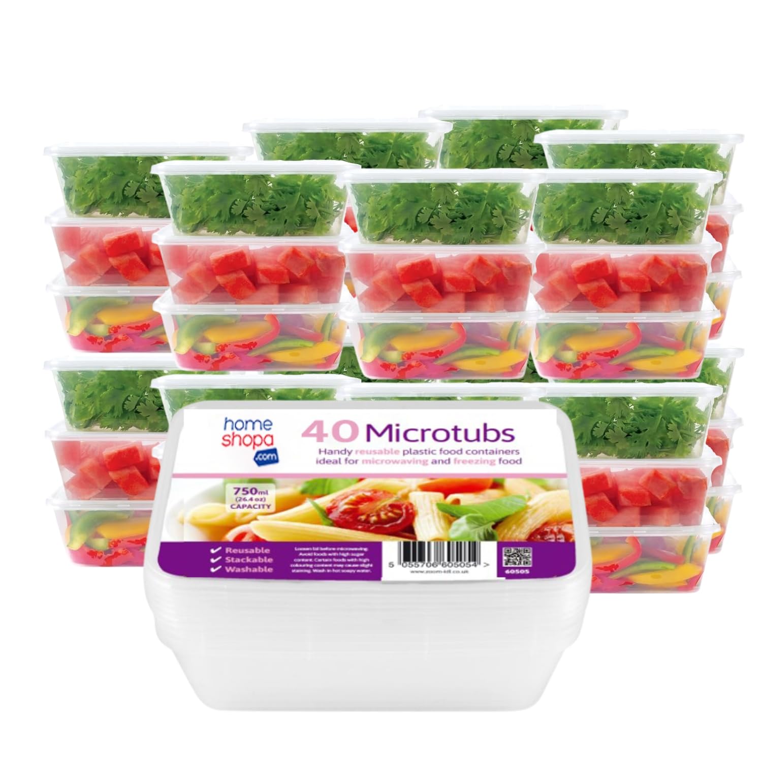 Homeshopa.com Homeshopa Plastic Food Storage Containers, 40 Pack 750Ml Rectangular Microwave Clear Container With Lids, Bpa Free Stackable Airtight Reusable, Dishwasher & Freezer Safe, Meal Prep Takeaway Tubs