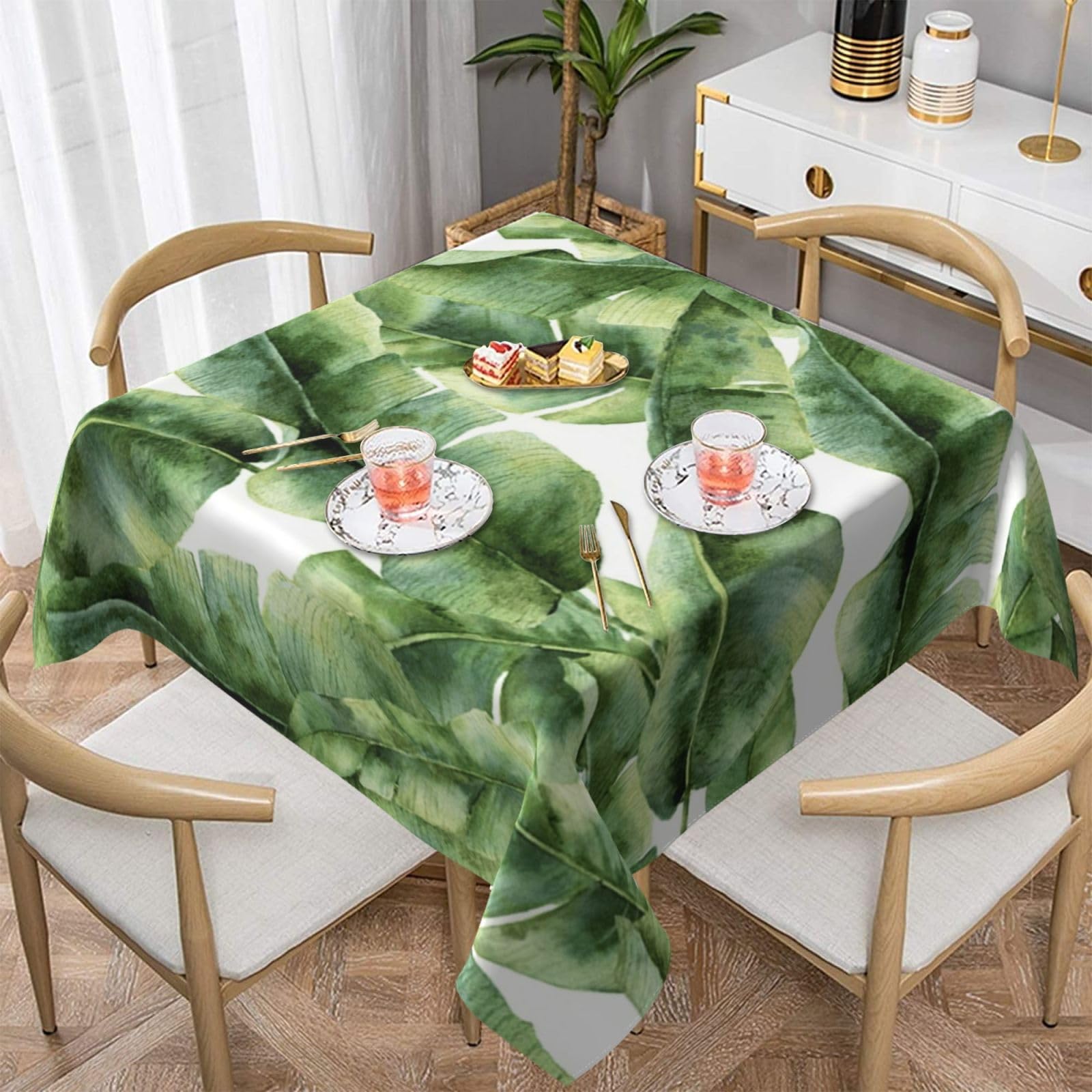 DCEHGEW Watercolor Banana Plant Prints Square Tablecloth 152x152 CM, Waterproof Fabric Table Cloth for Dining Table, Farmhouse Table Cover for Kitchen Dining Tabletop Decoration