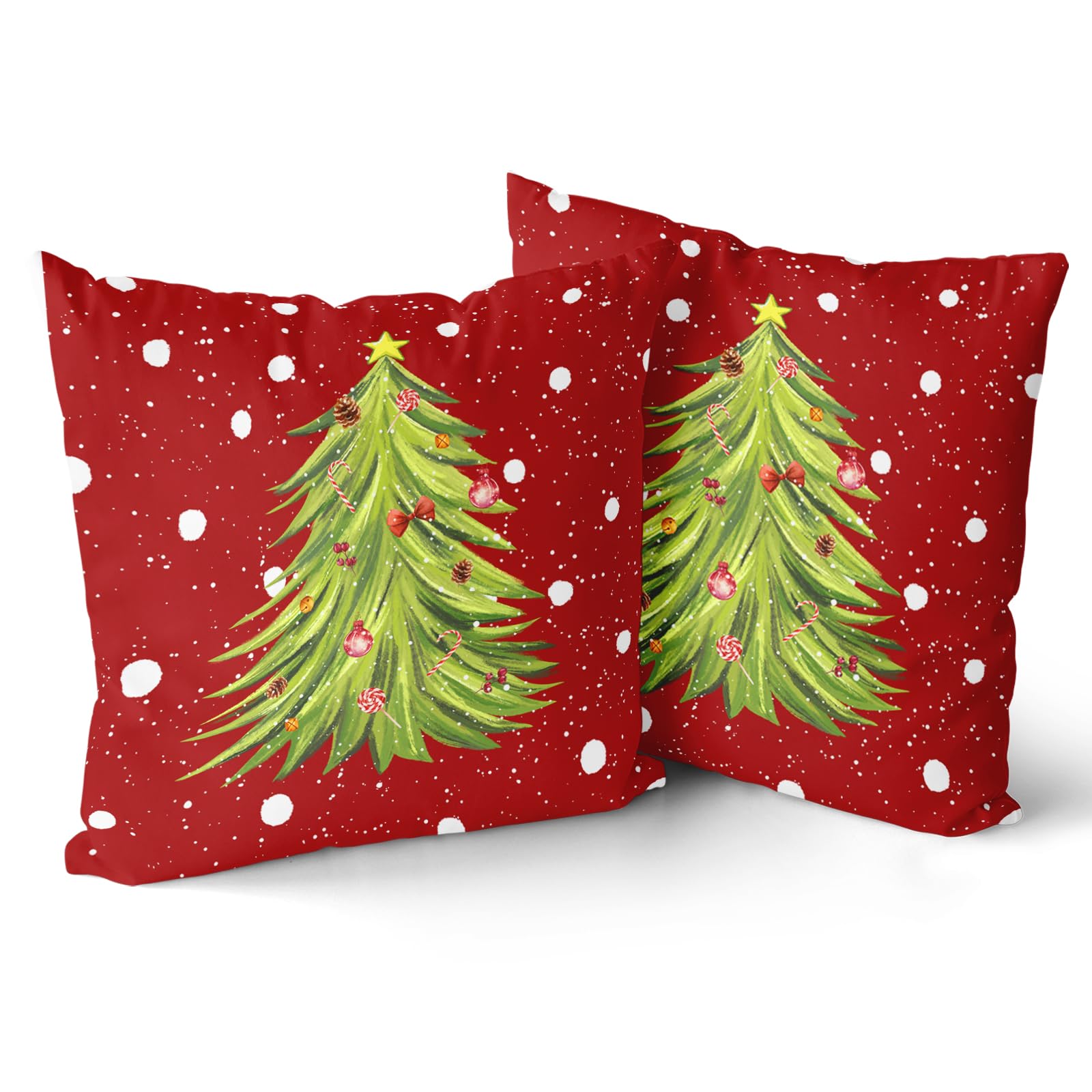 Giwawa Red Christmas Pillow Covers 16x16 Inch Set of 2 Watercolor Green Xmas Tree Decorative Pillow Cases Winter Holiday Decor Throw Cushion Case