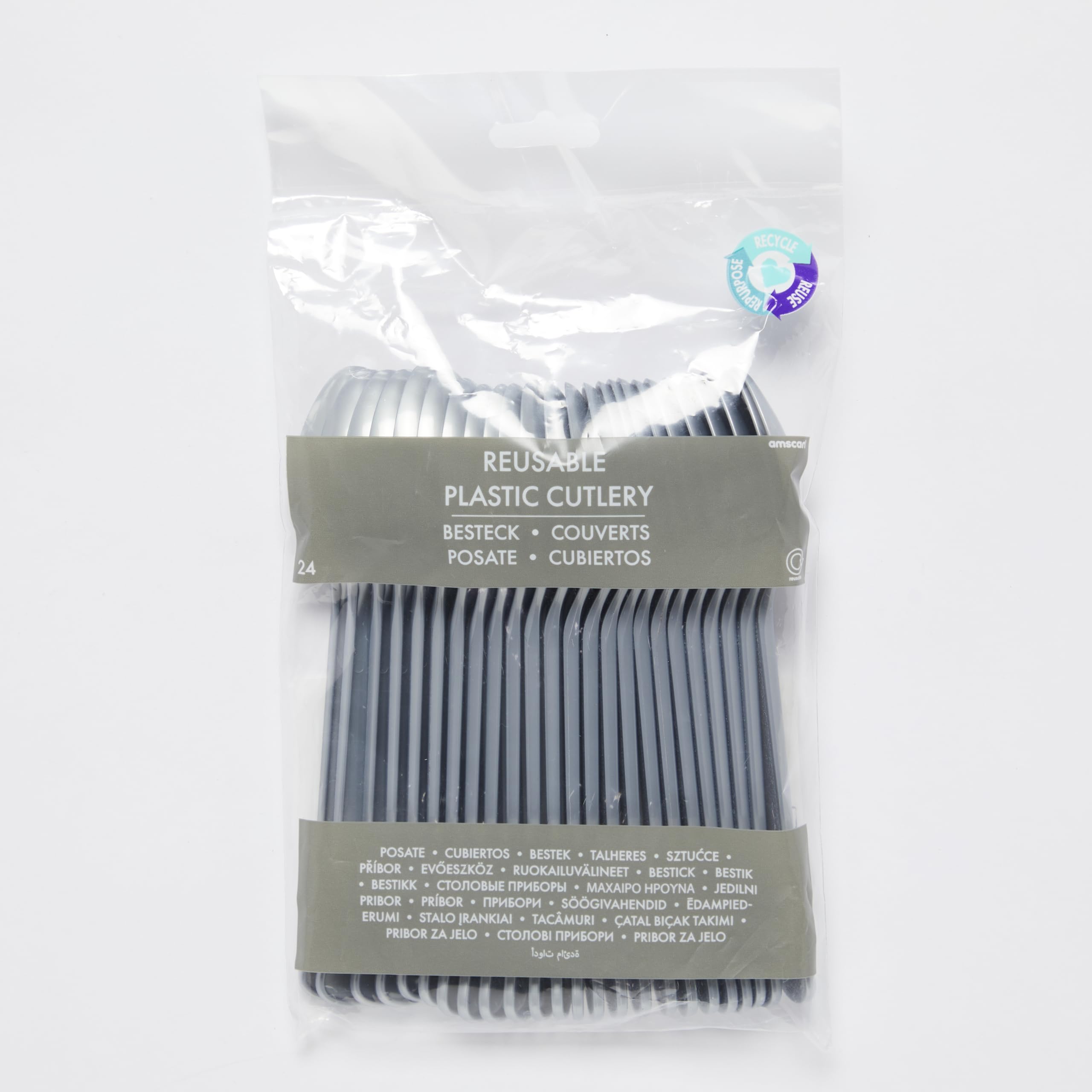 Amscan 9915409-215 - Graphite Grey Eco-Friendly Re-usable Dishwasher Safe Plastic Party Spoons - 24 Pack - Image 2