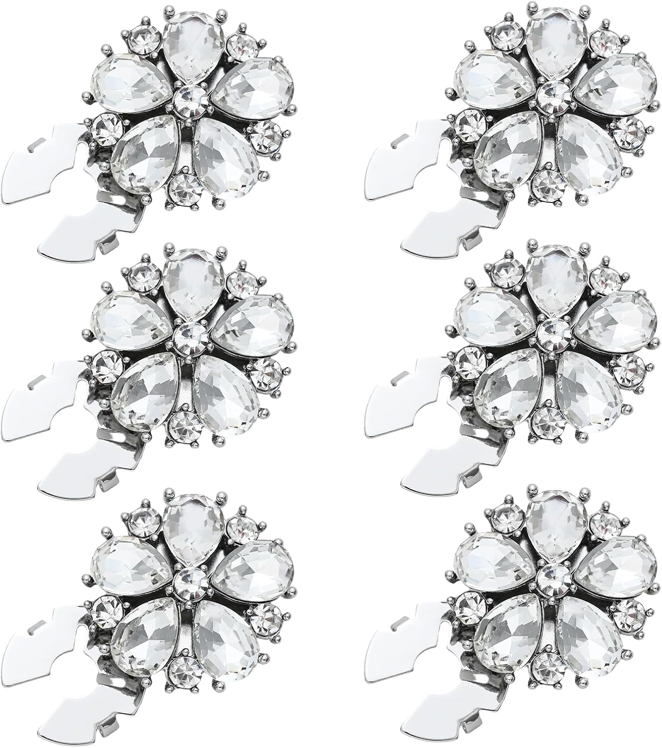 6 Pcs 24mm Detachable Rhinestone Button Covers (Silver -2)