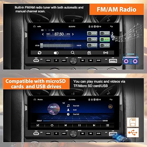 Miniatura 5 de Estéreo de automóvil de un solo DIN, CarPlay de 6.86 pulgadas y radio con pantalla táctil Android Auto HD IPS con Bluetooth con cámara de respaldo