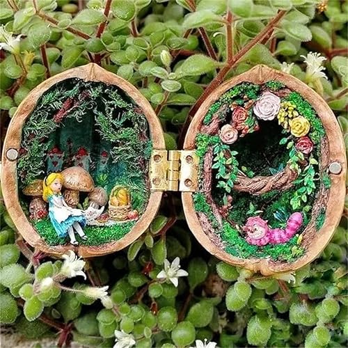 Casa de muñecas de concha de nuez, mini-biblioteca de casa de muñecas hecha a mano, kit de casa de muñecas en miniatura de resina, escena 3D secreta