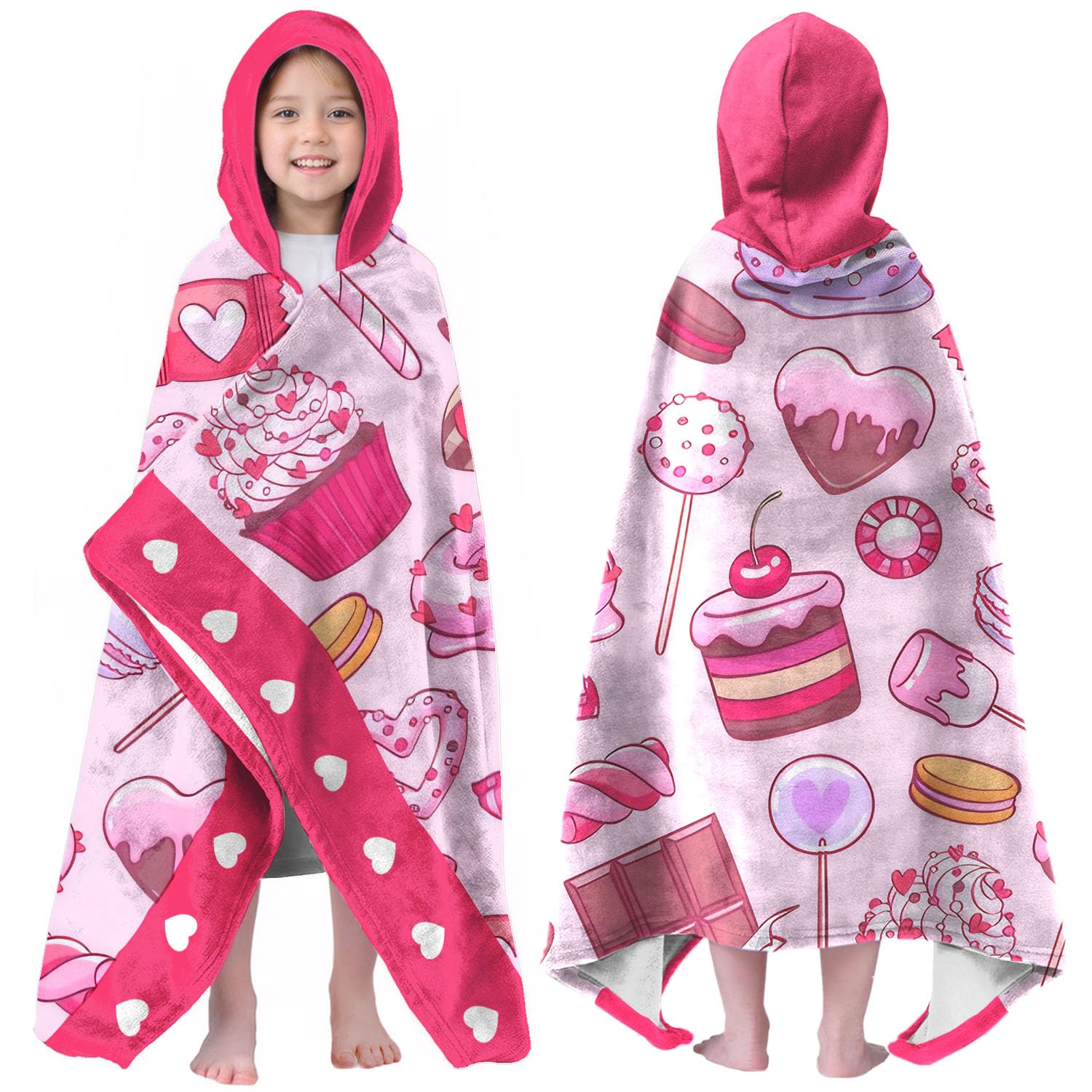 Doughnut Print Hooded Beach Towel for Kids, 35x60 in Bath Swim Wrap, 02