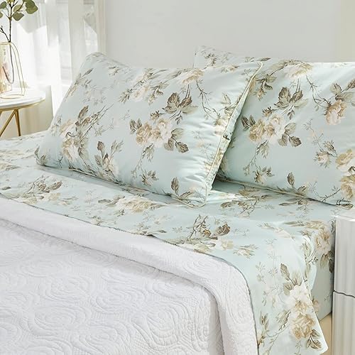 Miniatura 2 de Brandream Juego de sábanas de lujo con estampado floral de jardín de campo francés, 800 hilos, 100% algodón egipcio, patrón de tapiz chinoiserie,