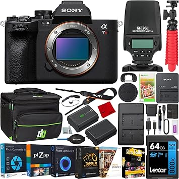 Sony a7R V Mirrorless Full Frame Interchangeable Lens Camera | Official Sony USA Partner Model | Body ILCE-7RM5 Bundle with Meike MK320 TTL HSS Flash Speedlite + Deco Gear Case + Battery & Charger Kit