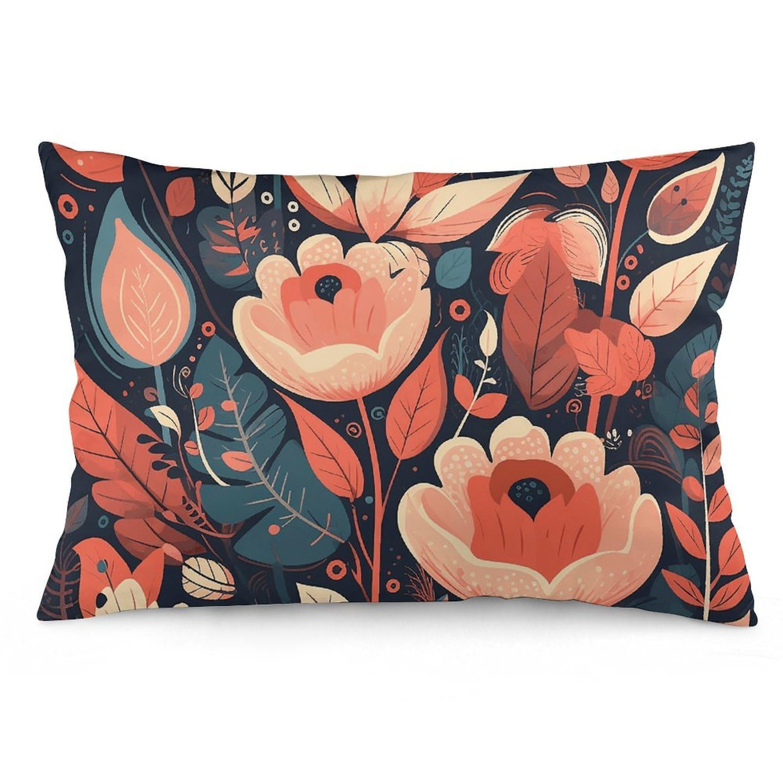2 Pack Pillow Cases for Hair and Skin, Soft Breathable Pillow Case Covers with Hidden Zipper, Peach and Orange Flowers Pillowcase 12 "x20 Pillow Covers for Sleeping Gift