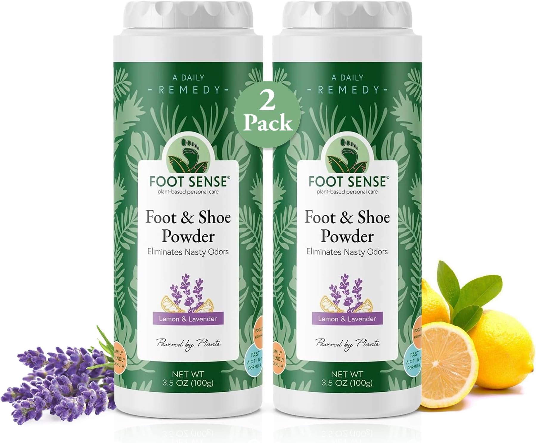 FOOT SENSE Natural Shoe Deodorizer Powder, Foot Odor Eliminator & Body Powder- for Smelly Shoes, Stinky Feet, Body Freshener. Use on Kids & Adults. Talc Free, Made in USA - (100G - 2 Pack - 100G)