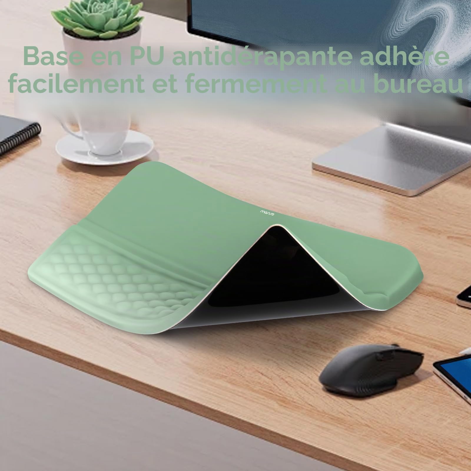 MOSISO Support Clavier avec Repose-Poignets, Ergonomique avec Base Antidérapante Repose-poignet, Anti-Douleur & Facile à Taper, Mousse à Mémoire Massage, Pour Maison & Bureau,Menthe Verte