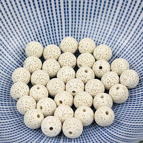 Miniatura 7 de MJDCB Natural Multicolor Volcanic Lava Stone Round Loose Stone Beads DIY for Jewelry Bracelet Making 15" (6mm, White)