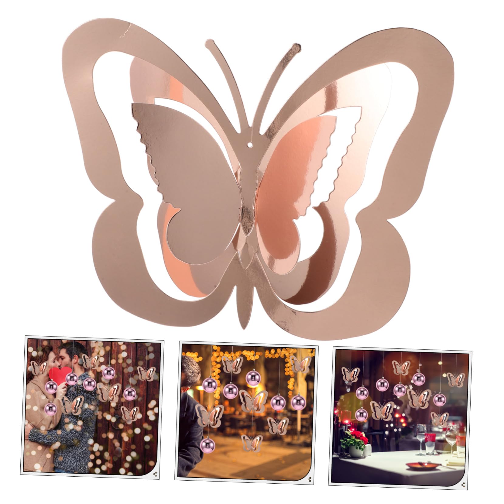 Alipis Teiliges Schmetterling-hängedeko Glänzenden Kugeln Rosa-goldene Deckenhänger für Valentinstag Romantische Raumdekoration Vielseitig für Hochzeit Fenster und Party Geeignet