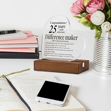 25 Years Work Anniversary Congratulations Gift, Positive 25th Work Anniversary Appreciation Difference Maker Decor Gifts for Employee Staff Coworker Teacher, Thank You Decorative Sign XA530