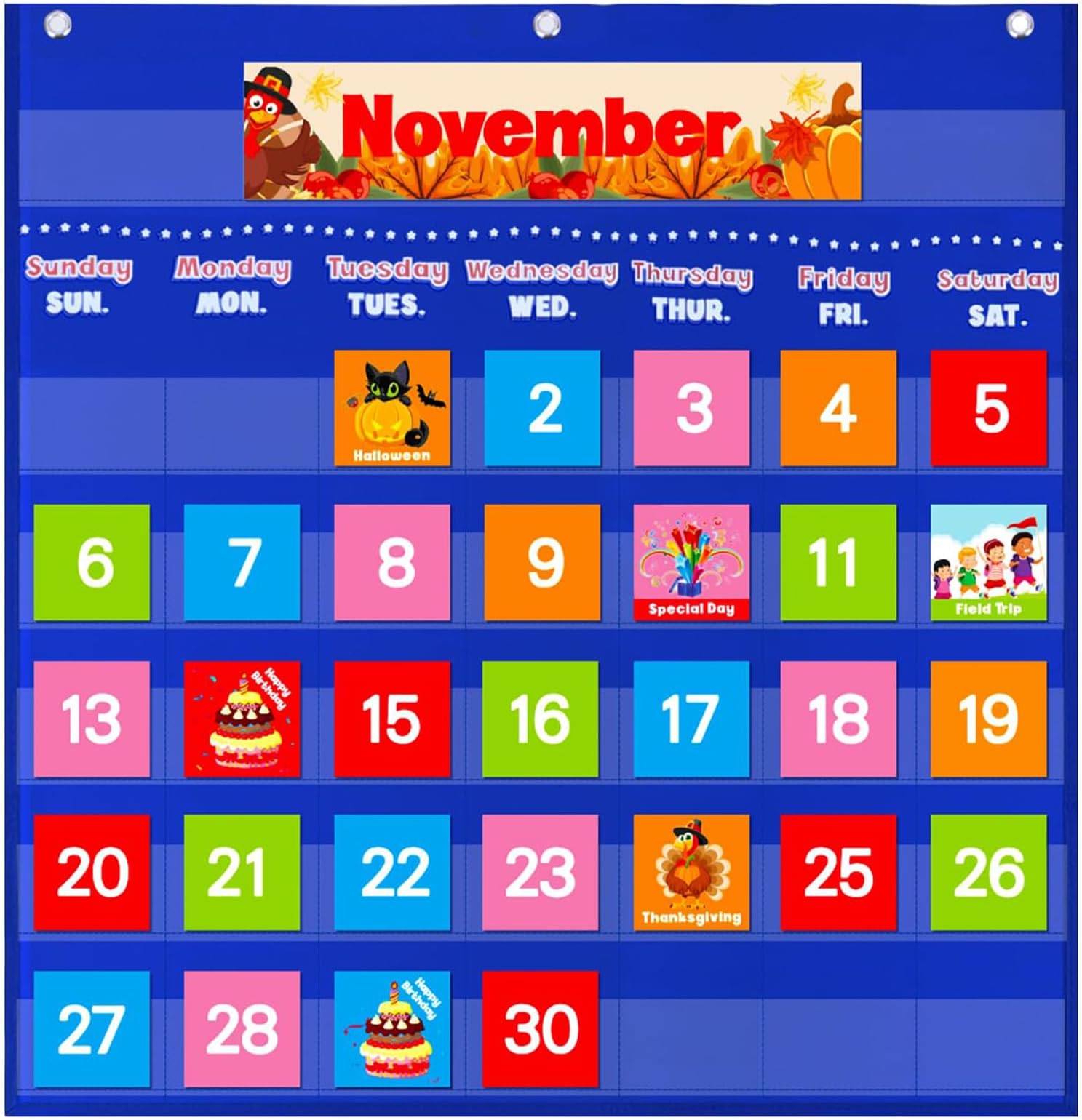 Blue Calendar Pocket Chart for Classroom,School Pocket Calendar for Kids Learning for Home,Pre-k Homeschool Daycare Classroom Supplies for Teachers…