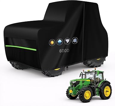 Large Tractor Cover Waterproof Heavy Duty, Fit Most Full Size Utility Tractors, 600D Oxford Tractors Cover for Snow Rain Dust Protection w/Air Vent & Reflective Strips 165"L x 87"W x 110"H