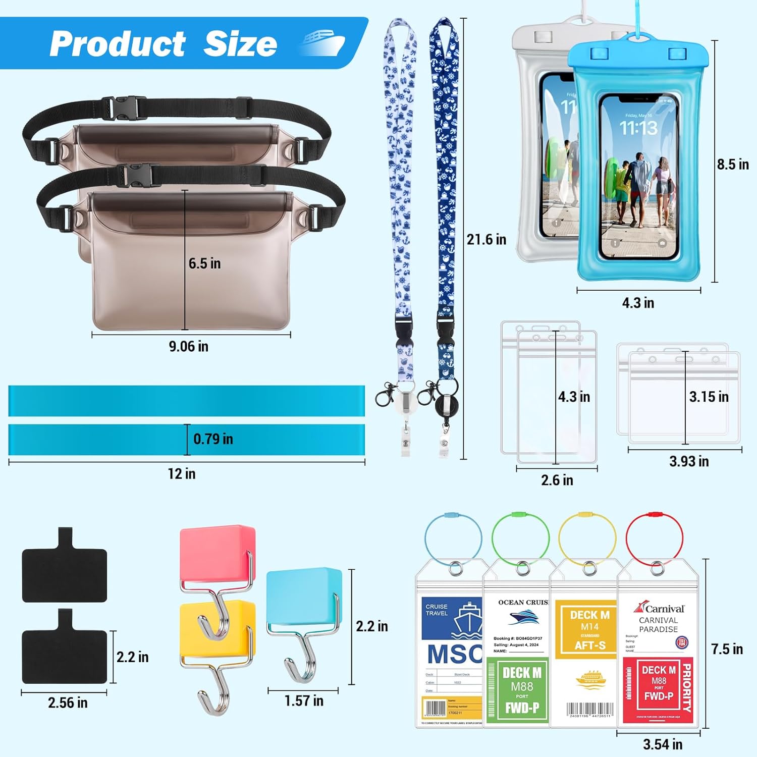 Cruise Ship Essentials 2026 - Complete Cruise Must-Haves Kit with Waterproof Fanny Packs(Translucent Black), Adjustable Lanyards, Magnetic Hooks, Luggage Tags, Waterproof Phone Cases & Towel Bands