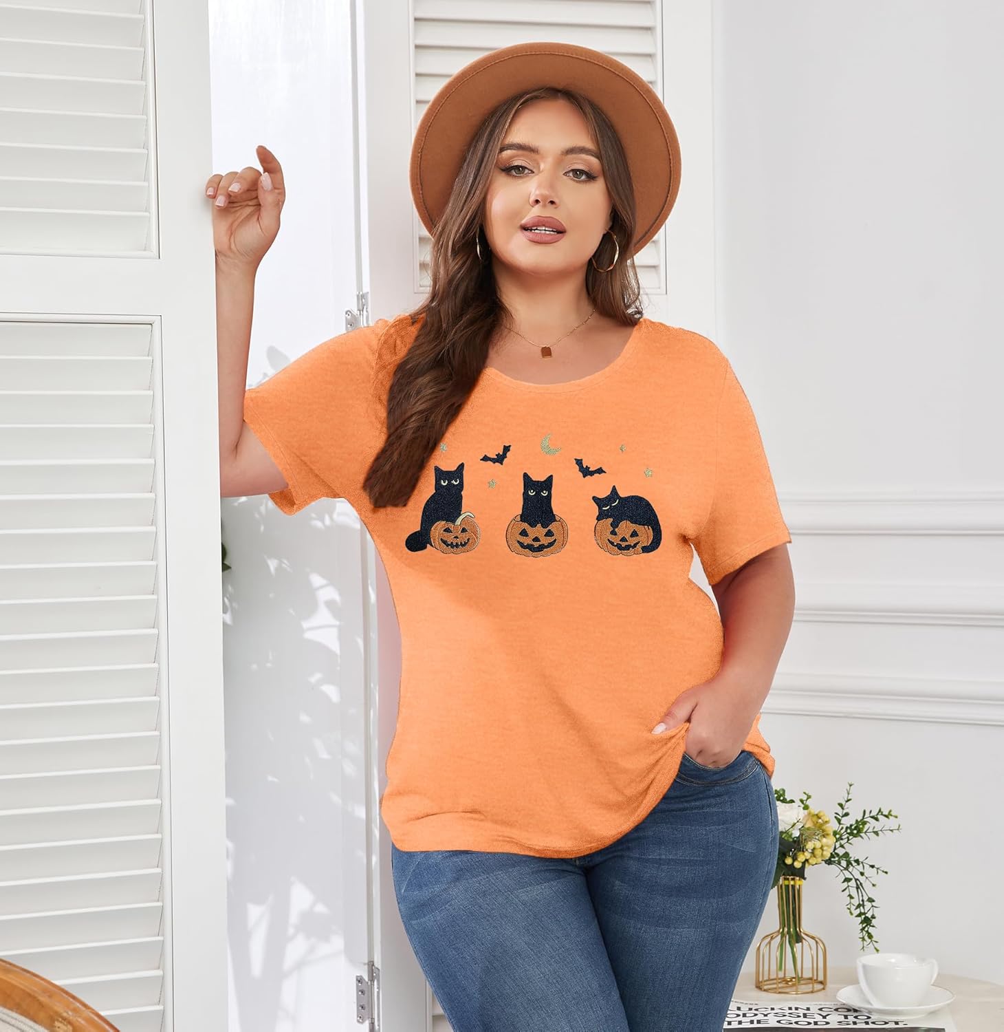 Plus Size Halloween Shirts for Women Spooky Season Tshirt Fall Pumpkin T-Shirt Ghost Graphic Tees Short Sleeve Tops - Image 3
