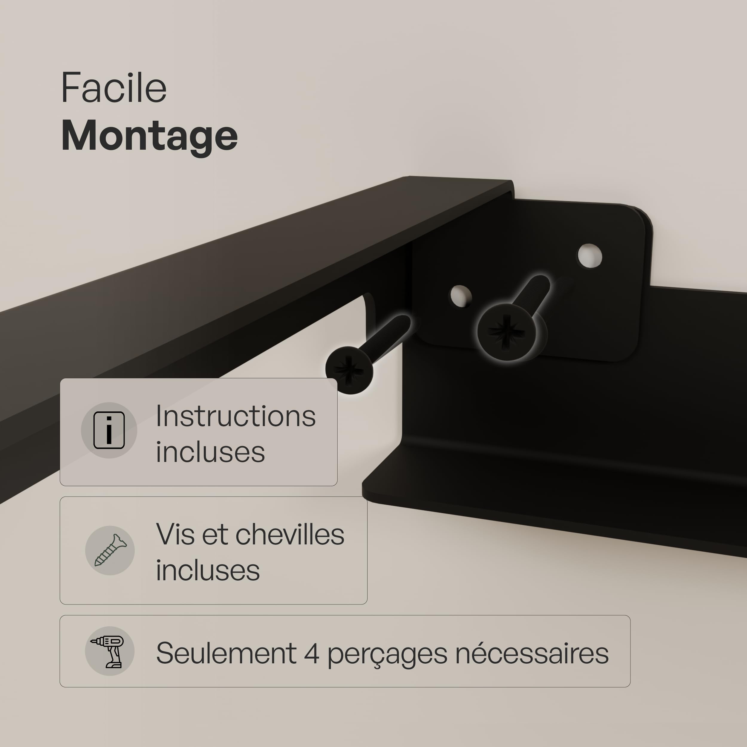pamo étagère à Chaussures Murale en métal 91 x 20 cm – Étagère à Chaussures | gain de place à fixation murale pour entrée, dressing ou chambre – Noir