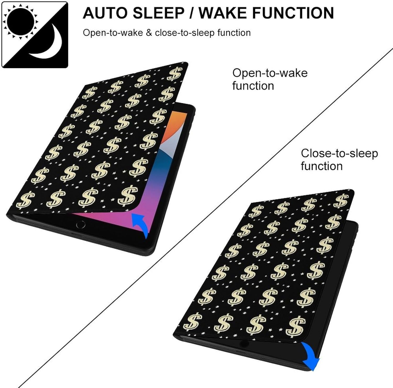 Money Symbol Print Printed Case Trifold Stand Protective Cover Compatible with ipad 2019/2020/2021(10.2in)