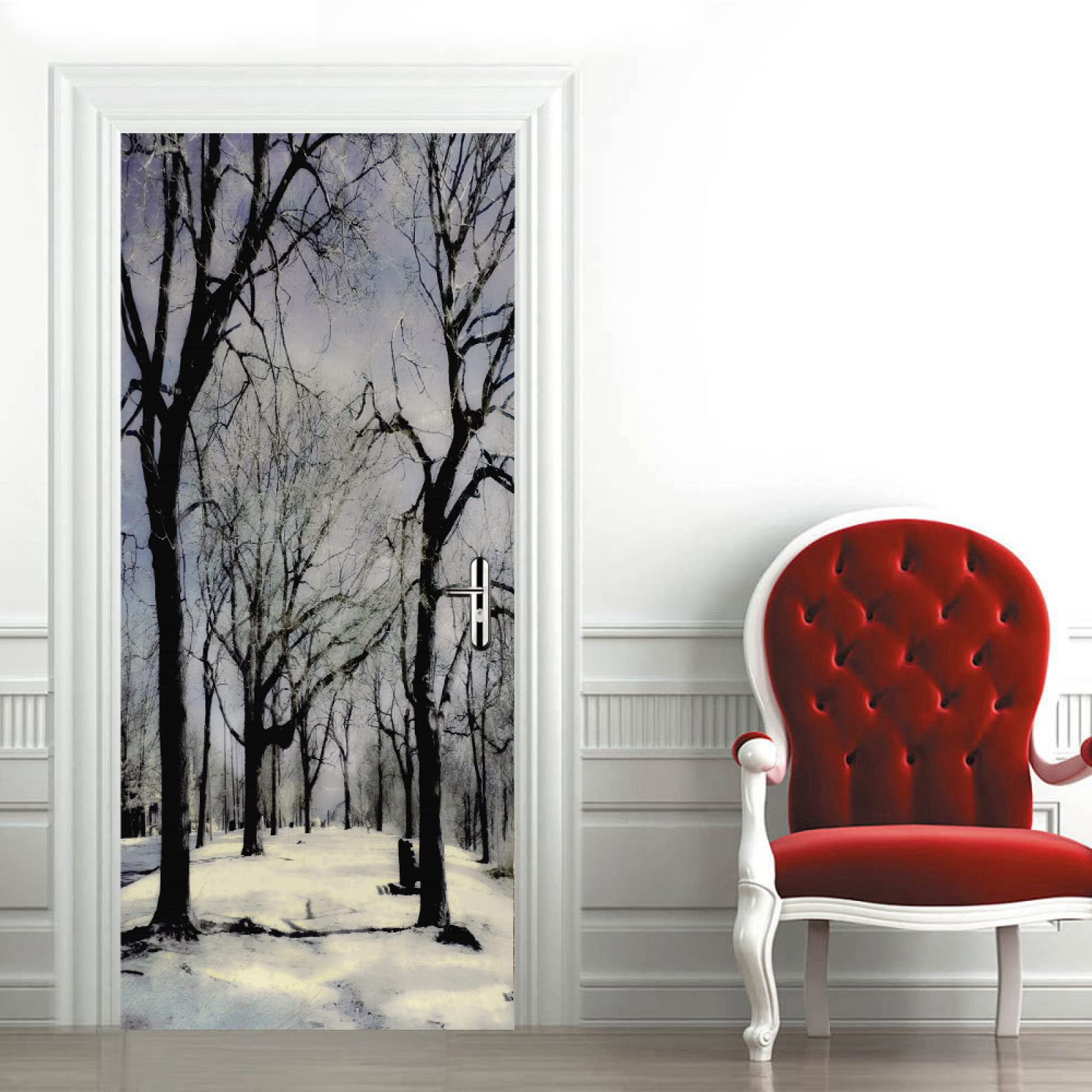 Autocollants muraux 3D à décoller et à coller pour porte - Neige et arbres - Autocollants de porte amovibles en vinyle pour décoration d'intérieur - 76 x 200 cm (l x H Autocollants muraux 3D à décoller et à coller pour porte - Neige et arbres - Autocollants de porte amovibles en vinyle pour décoration d'intérieur - 76 x 200 cm (l x H