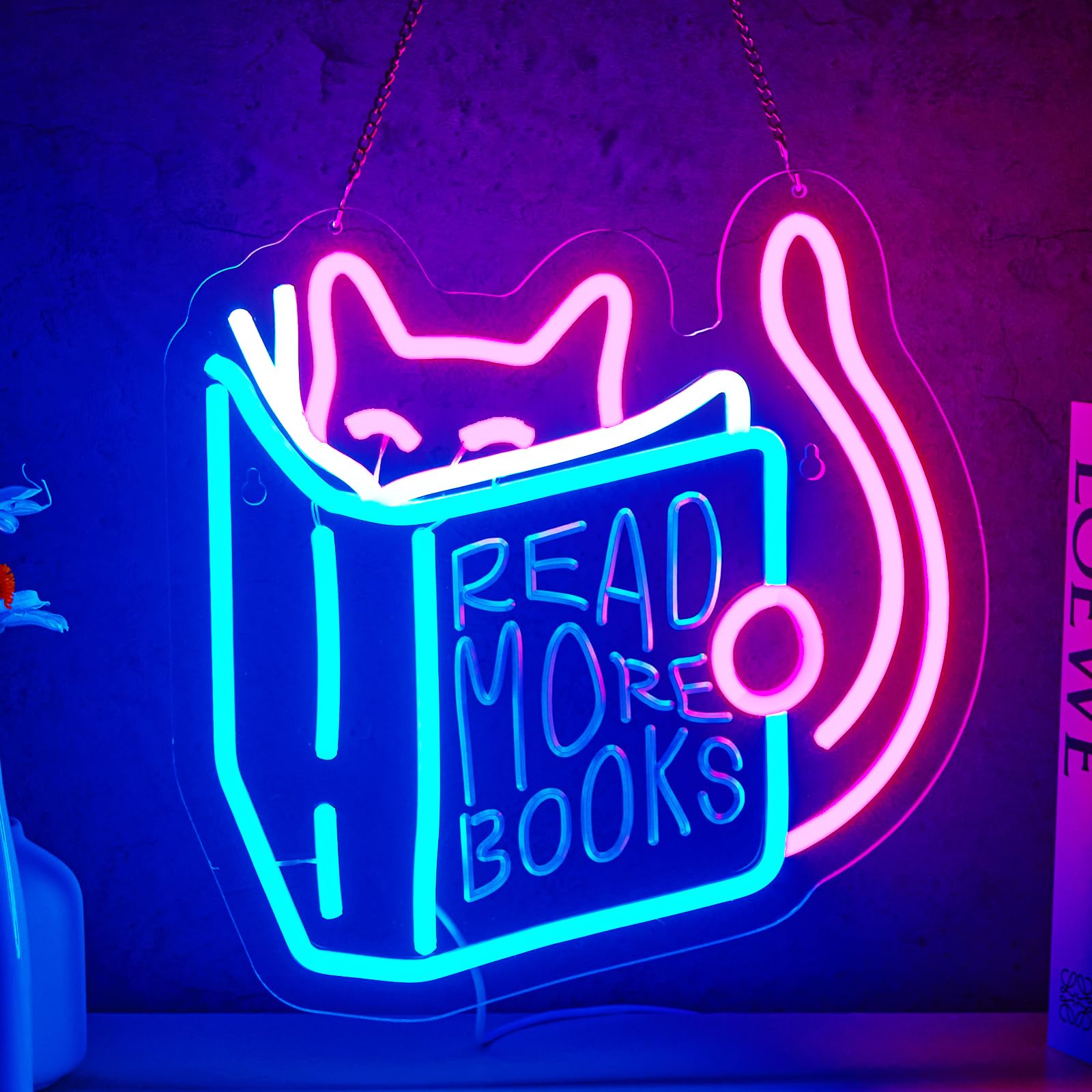 Read More Books Neon Sign Read Books and Be Kind Neon Signs for Wall Decor Cute Animal Reading USB Dimmable LED Lights for Student Suitable for Classroom Bookstore Library Museum Study Room Gift for Teen Boys Girls Christmas