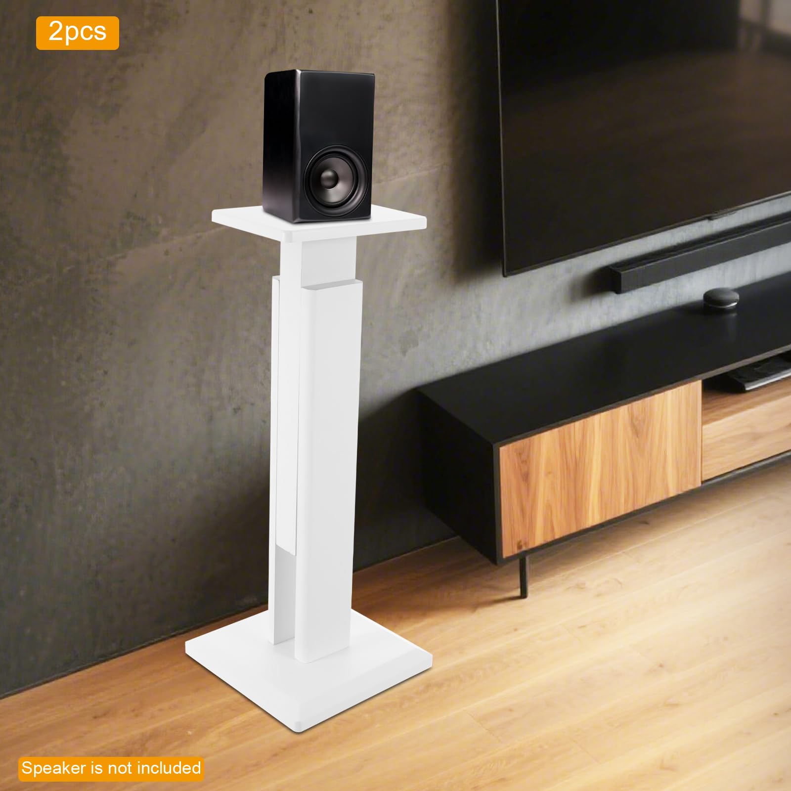 Supporto per altoparlante regolabile in altezza 65 – 85 cm in MDF con cuscinetti antiscivolo e facile da montare, robusto supporto autoportante per home theater e audio surround (bianco)
