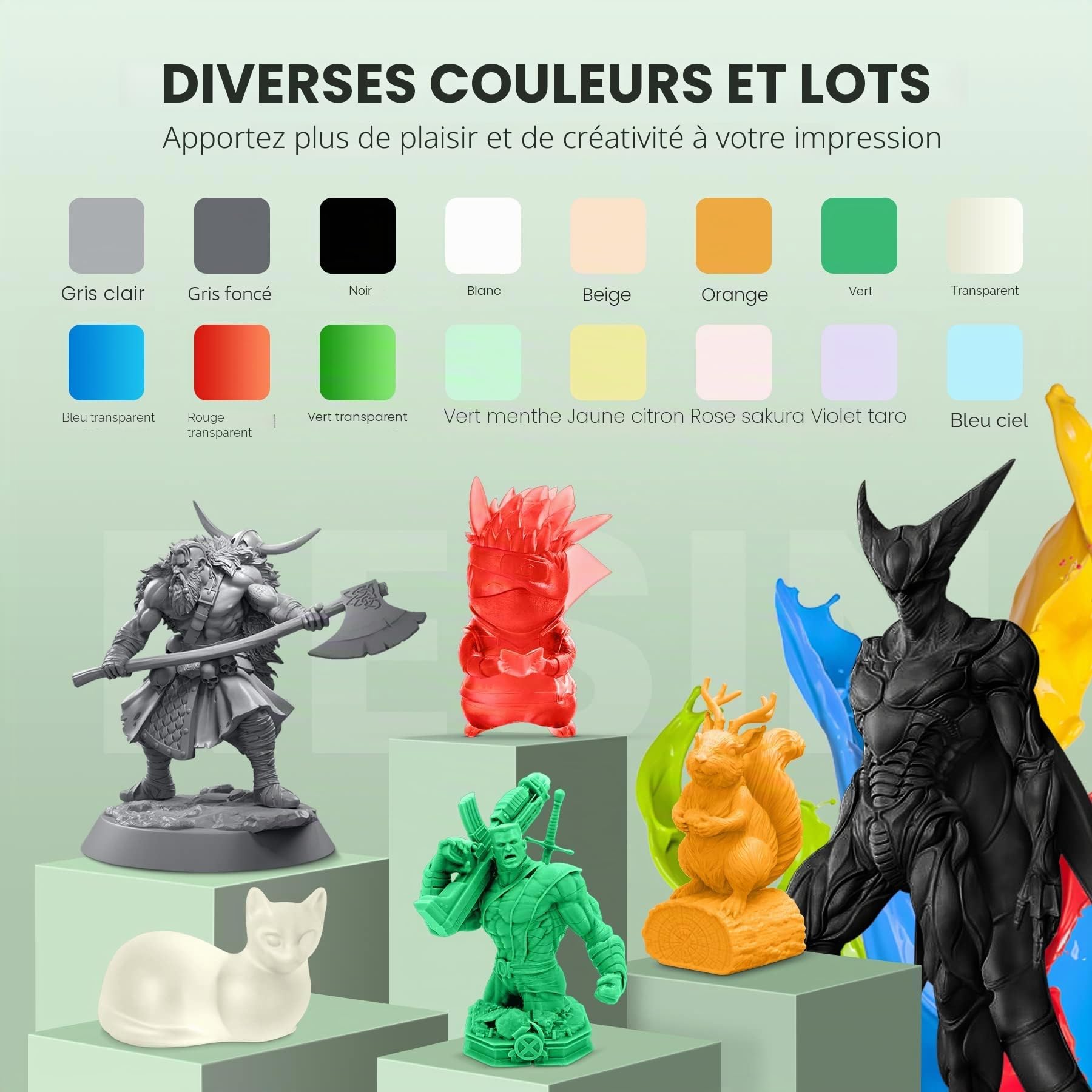 SUNLU Résine standard 2 kg Faible rétrécissement Durcissement rapide Résine UV 365-405 nm Pour imprimantes 3D LCD/DLP/SLA 2000 g Gris