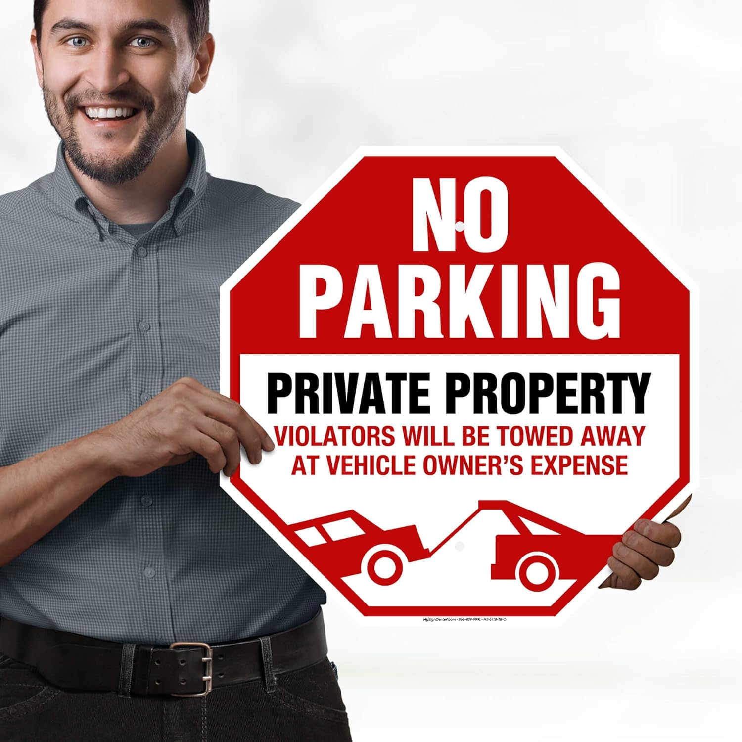 No Parking Private Property Violators Will Be Towed Away At Vehicle Owners Expense Sign, 18x18 Inches, 55 mil thick HDPE (high density polyethylene), Made in USA by My Sign Center