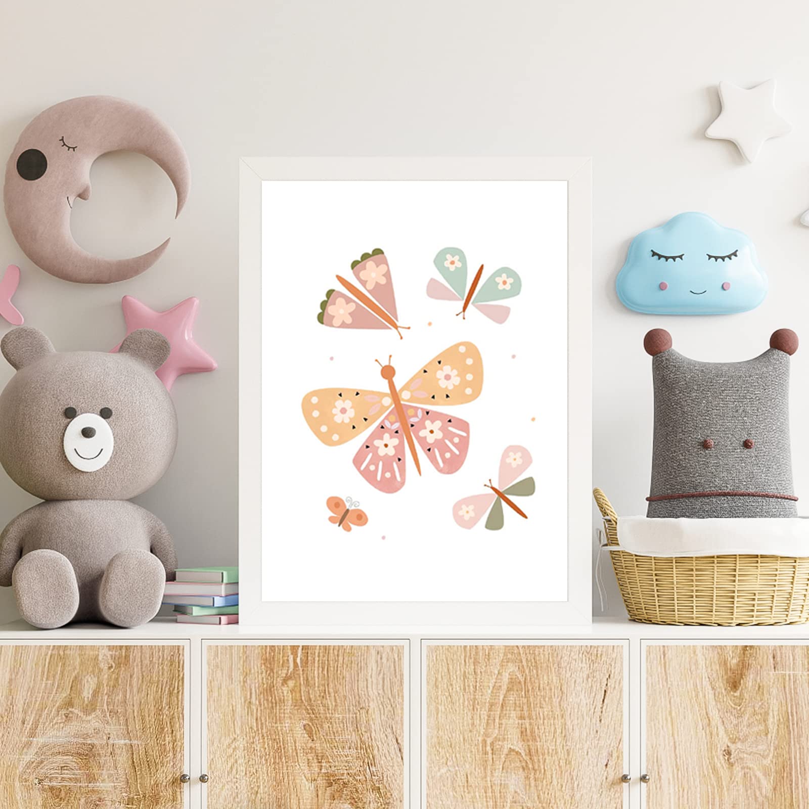 Encuryna Set di 3 Poster Decorativi per Cameretta dei Bambini, Motivo Arcobaleno/Fiore/Farfalla, Senza Cornice, Soggiorno, Camera da letto, Decorazione da Parete per Ragazzi Ragazze (30 x 40cm)