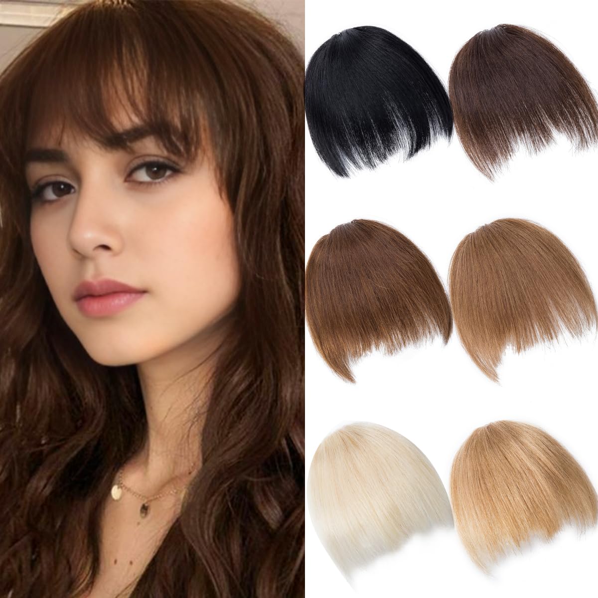 BUYOGET Clip in Fringe 100% Human Hair Pieces Medium Brown Fringe Clip in Hair Choppy Clip on Bangs, Medium Brown -choppy bangs