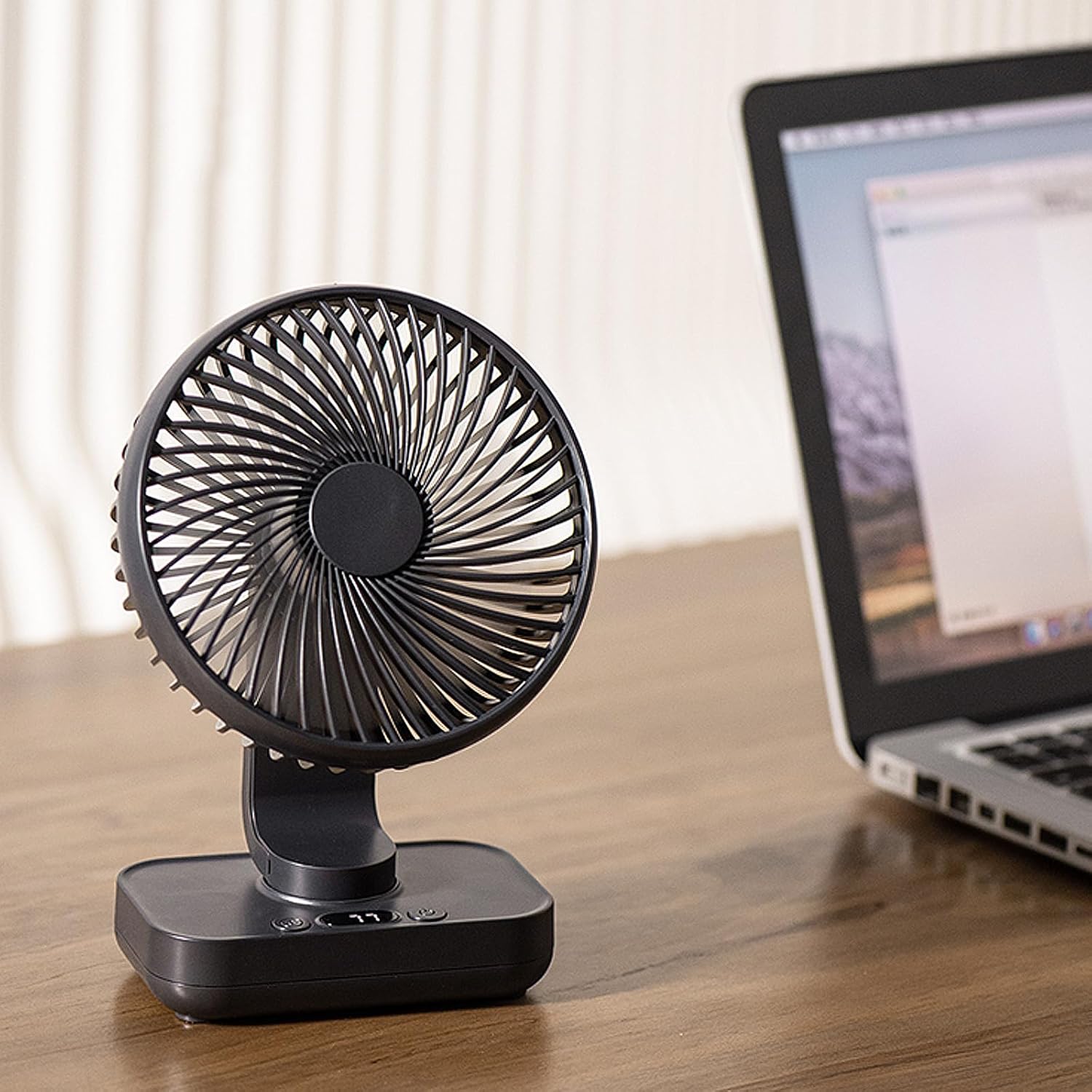 Small Desk Fan Multidirectional Angle With 4000mAh Battery And USB Cable For Home Office Library Travel Camping Outdoor Oscillating Desk Fan, Navy blue