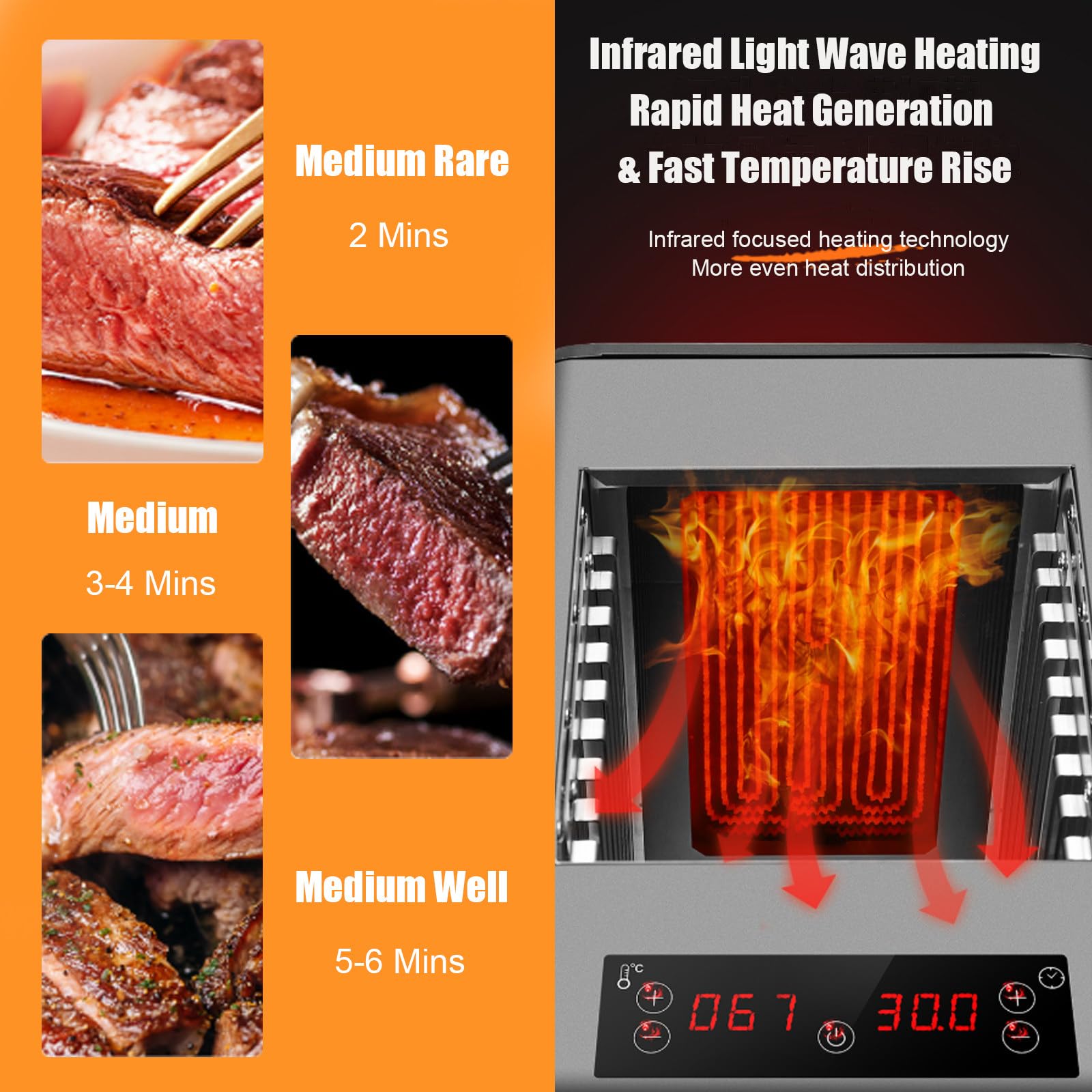 Forno Pizza Elettrico Bistecchiera Elettrica 800℃ Temperatura di Grigliatura Professionale Maniglia Resistente al Calore Vassoio di Raccolta Olio per Cucina & Campeggio TypeA
