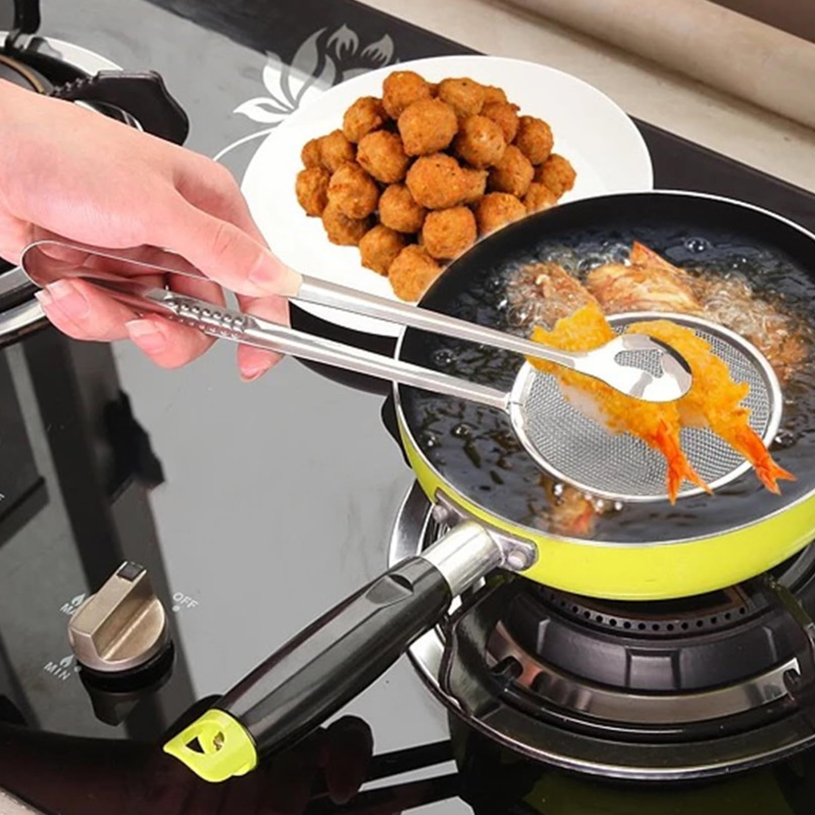 Colador de malla con asa, 2 en 1, for cocina, pinza