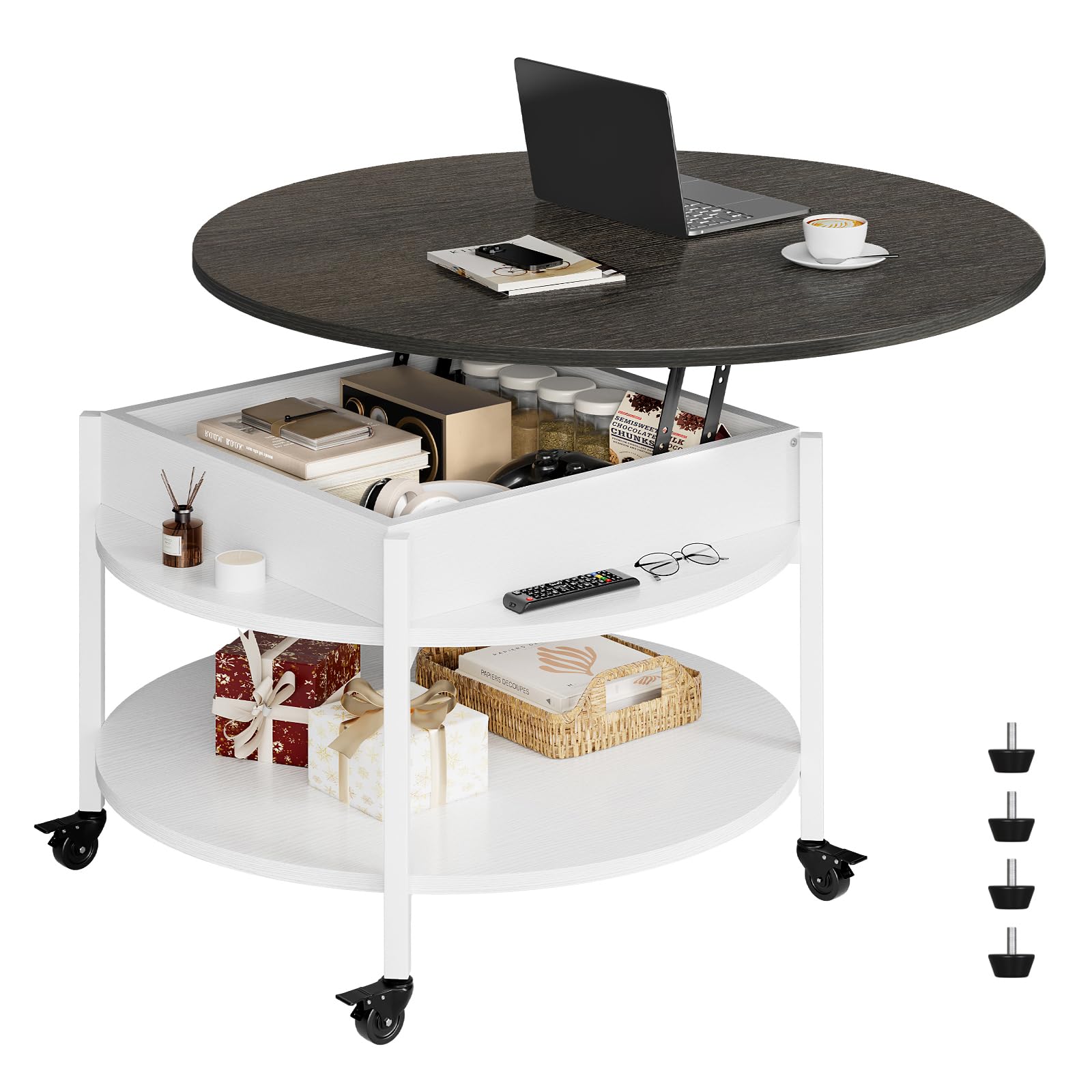Amazon.com: FABATO Round Lift Top Coffee Table with Wheels, Circle