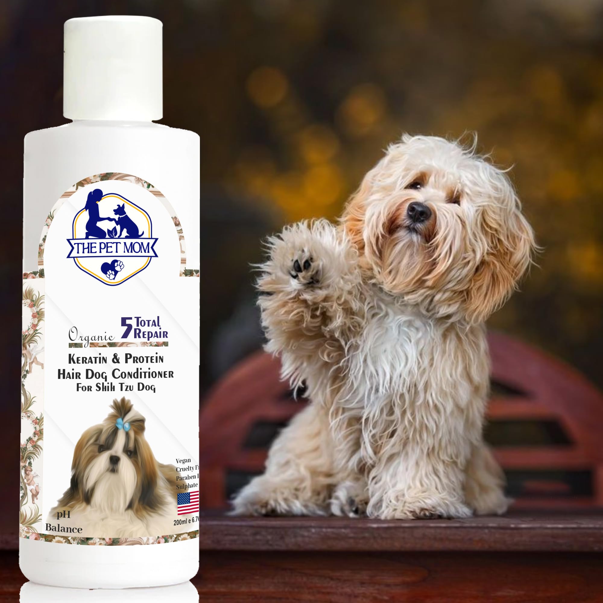 Pet Mom Organic Keratin & Protein Conditioner for Shih Tzu | Deep Conditioning, Controls Dryness, Hair Fall & Split Ends | Soft, Silky & Shine Dog Hair - All Breeds β 200ml 2