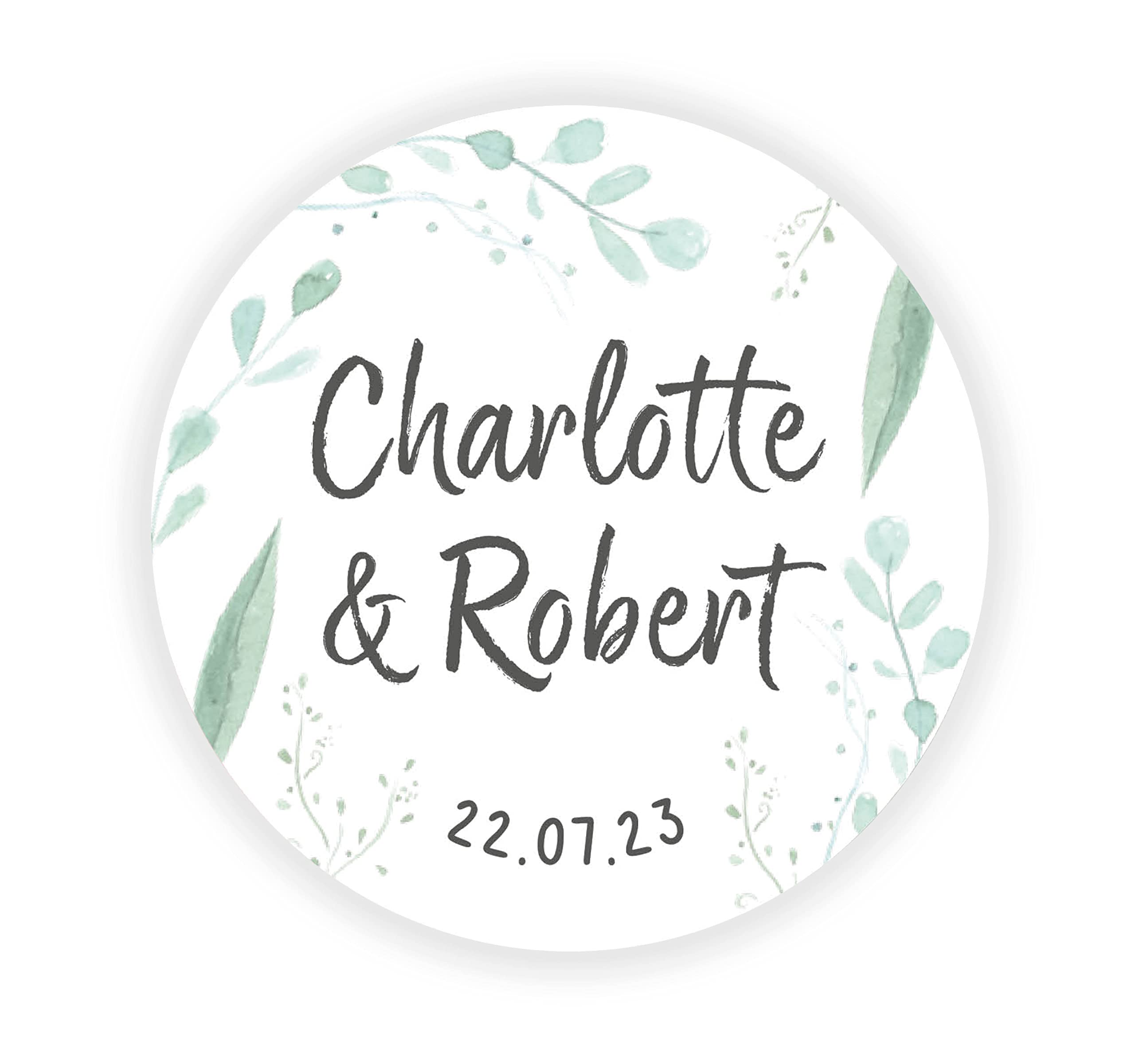 Eucalyptus Wedding sticker | Personalised with your names and wedding date (51mm (15 labels per sheet), 16 Sheets)