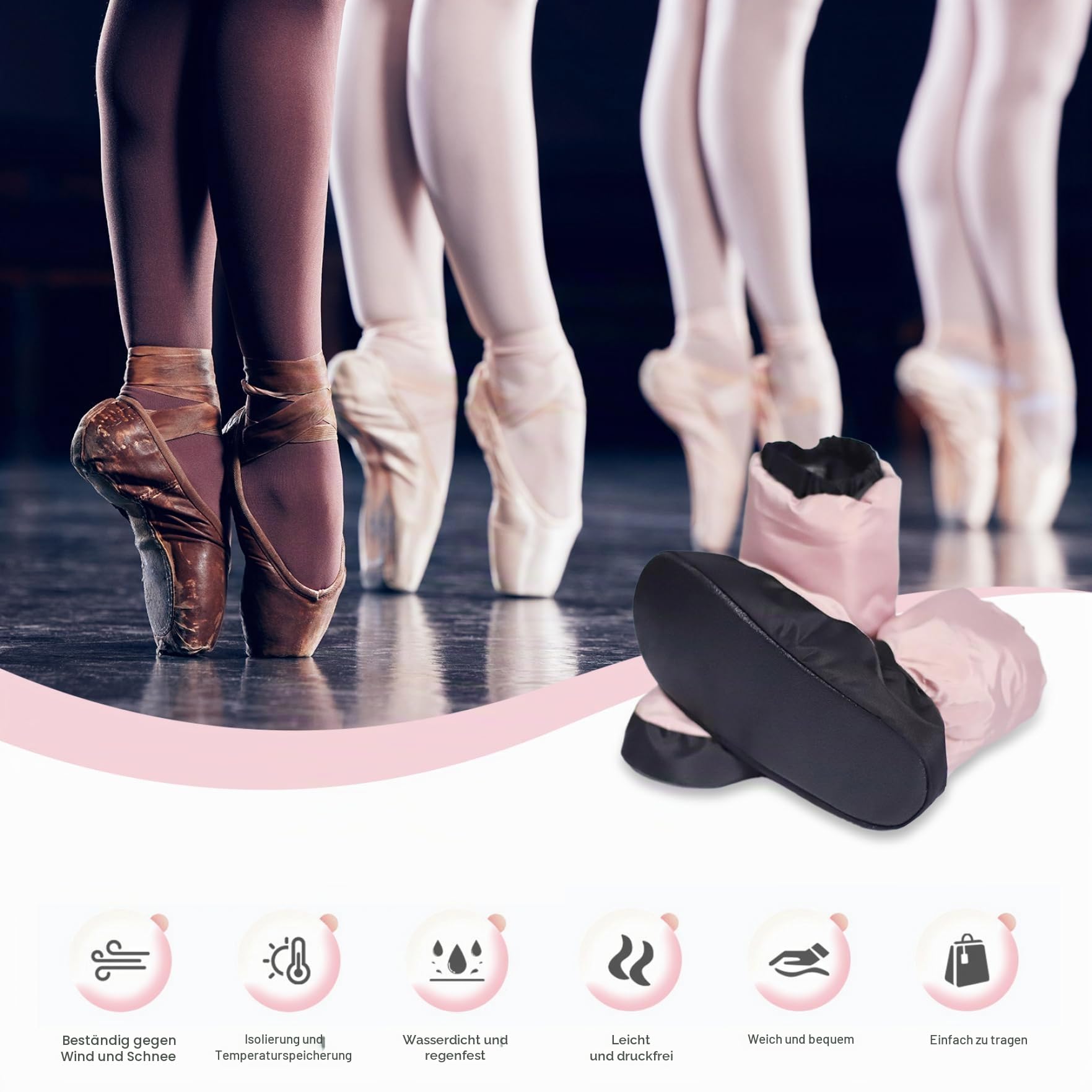 Mädchen Ballettschuhe, Ballettstiefel, weicher Sohle verdickter Erwärmungsstiefel mit verstellbarem Riemen, wasserdichte Kleidung-resistente Mädchen Ballettschuhe für Tanztraining im Winter, m
