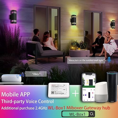 Miniatura 4 de Luces de arriba y abajo para exteriores, luces de pared RGB que cambian de color al aire libre con sensor de fotocélula del atardecer al amanecer,