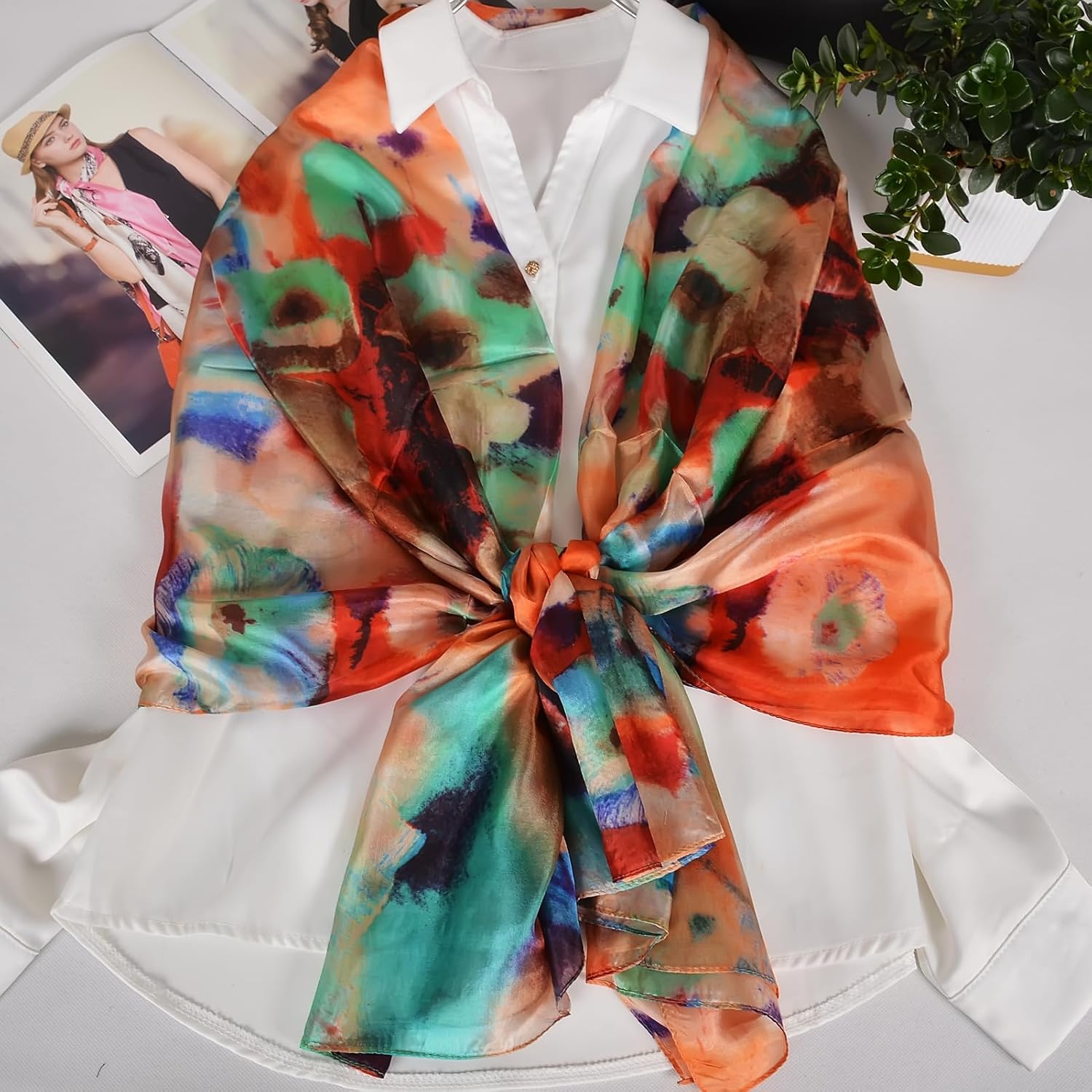 Women's 100% Mulberry Silk Scarf Lightweight Long Floral Print Neck Scarf, Beach Wrap & Travel Photography Shawl Gift - Image 5