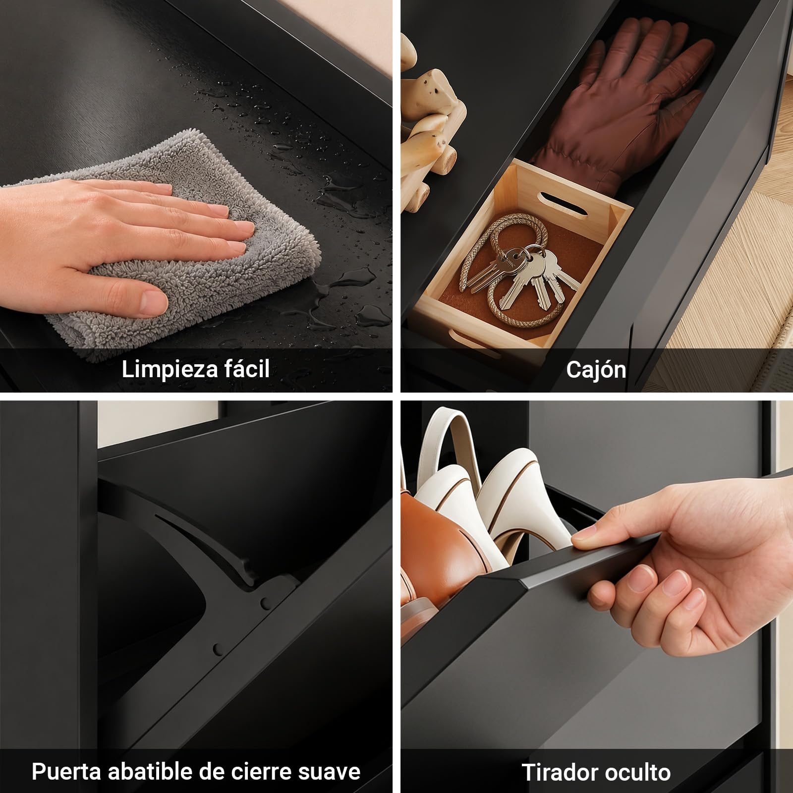 SoBuy Zapatero con 4 Abatibles y 2 Cajones 19 cm Entrada | Gran capacidad de almacenaje, diseño estrecho ideal para pasillo, recibidor y apartamentos pequeños, FSR169-SCH