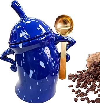 OVARIA Canister with Attitude, Sassy Tea Pot Storage Canister with Spoon Fun Food Jar Stylish Teapot Large Ceramics for Coffee Tea Sugar and SpicesBlue