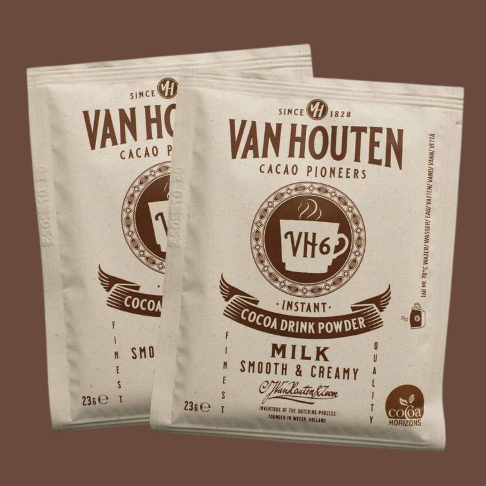 VAN HOUTEN | 50 Doses Individuelles de Chocolat au lait VH6 | Boite distributrice de sticks individuels 23g de poudre lactée