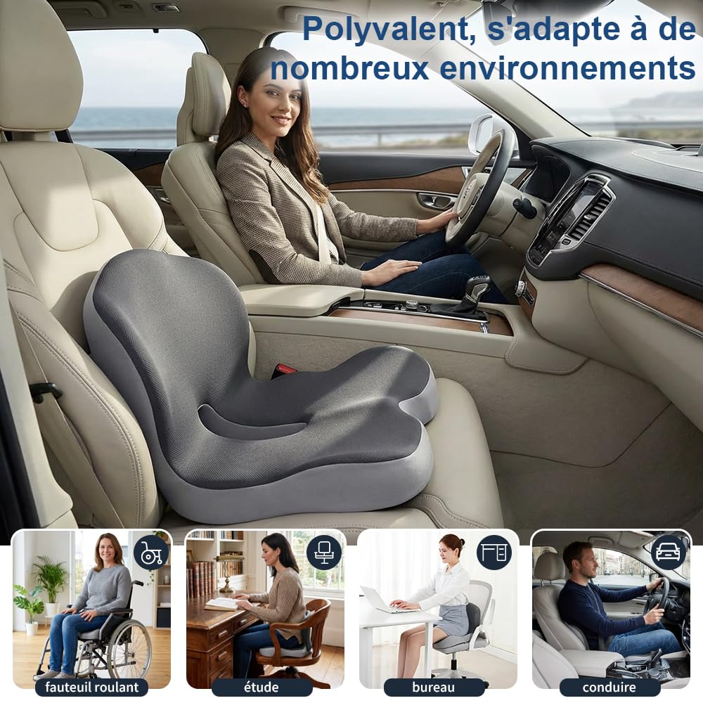 Coussin ergonomique en mousse mémoire pour siège, soutien sciatique et coccyx