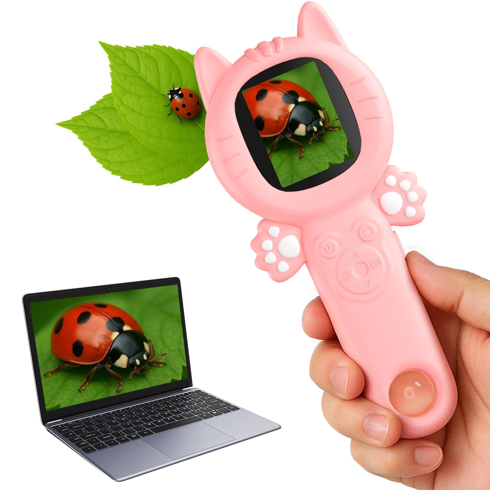 PHNIXGAM Mikroskop für Kinder, Mini Pocket Handheld Kid Mikroskop für Kleinkinder, Bildungswissenschaft Kit Digital Spielzeug, Weihnachten Geburtstag Geschenke Spielzeug für 3+ Jahre alte Mädchen für