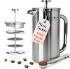 Prensa francesa de acero inoxidable sin tóxicos, sin plástico ni metales pesados, 34 oz | Acero de grado quirúrgico, filtro de 4 capas, doble pared aislada, mantiene el calor por más tiempo, marcas de medida, apta para lavavajillas, portátil 1