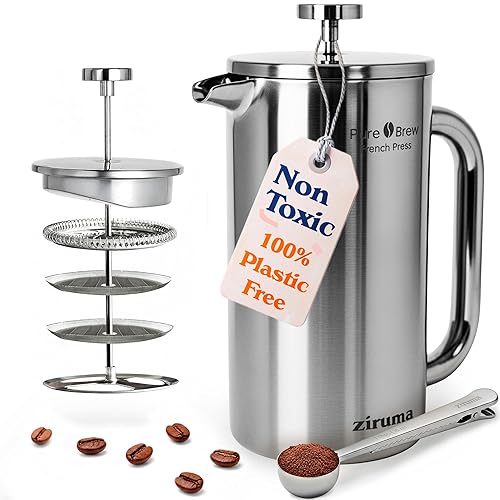 Ziruma Non-Toxic French Press, Surgical Stainless Steel Coffee Press, Plastic-Free,
