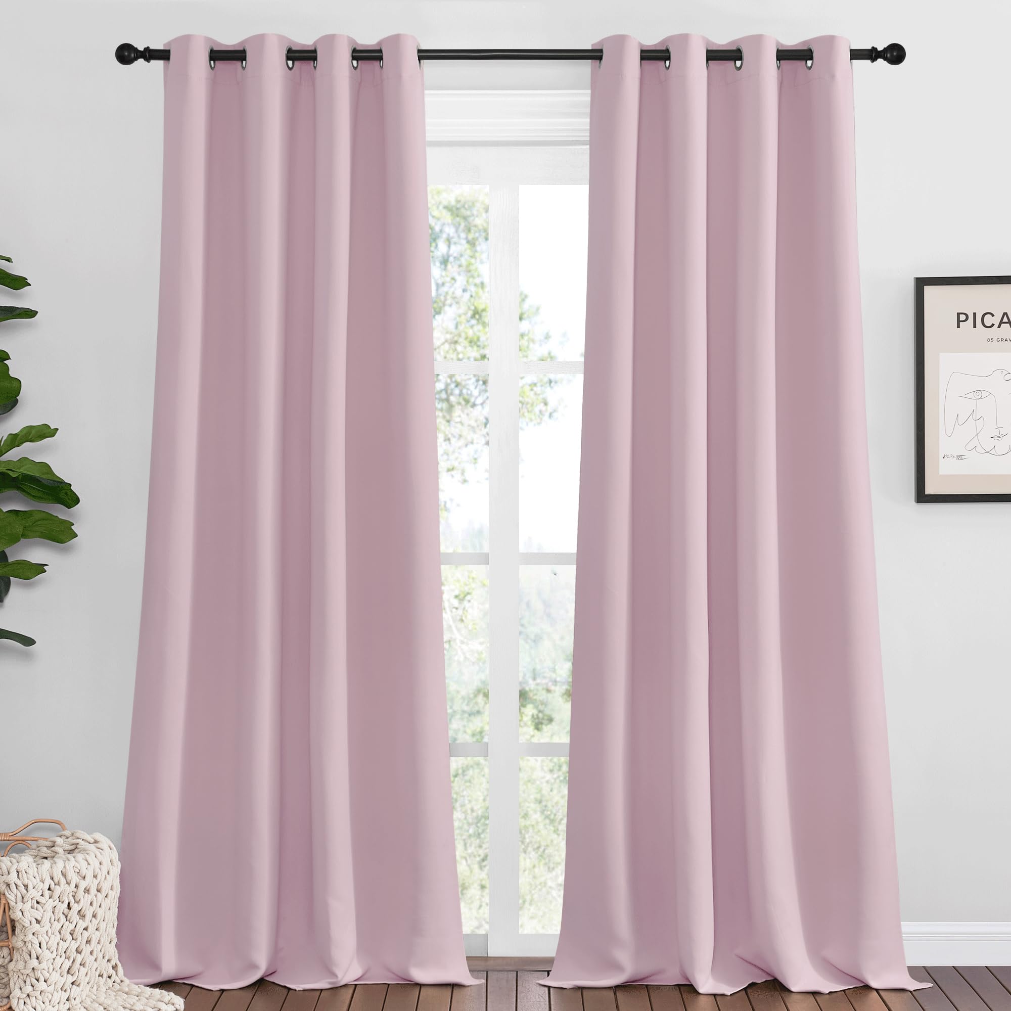 NICETOWN Baby Pink Blackout Curtains 90 inches Length for Living Room, 2 Panels, 55" Wide, Thermal Insulated Long Drapes for Large Window